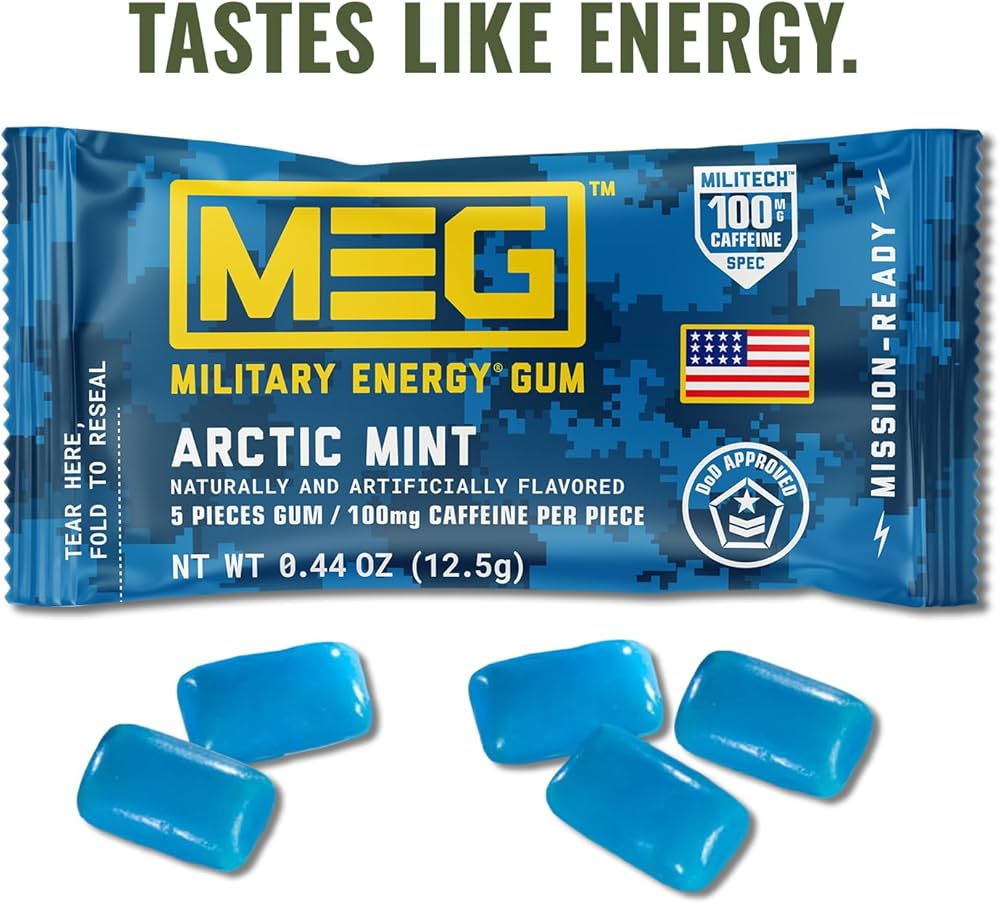 MEG Millitary Energy Gum 100mg Caffeine Per Piece